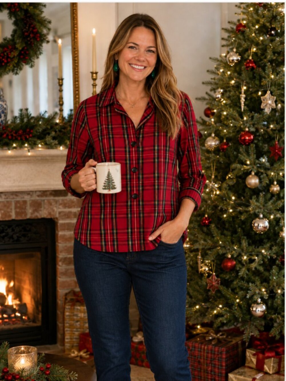 Foxcroft Wrinkle-Free Shaped Fit Plaid Button-Front Shirt | Size 10